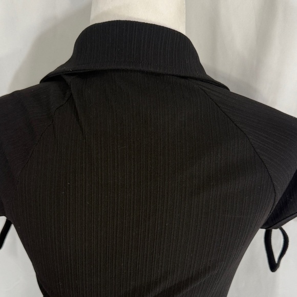 Helmut Lang Black Ribbed Knit Midi Dress Collared Short Sleeve Cutout Back Sz S - Picture 10 of 11
